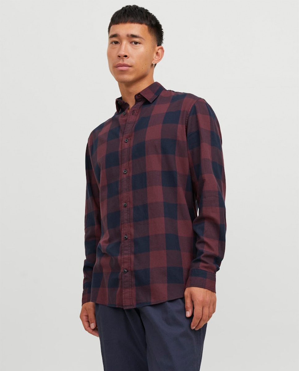 Imagen 1 de Camisa de hombre en algodón BCI slim de cuadros roja - Jack & Jones - Granate Granate