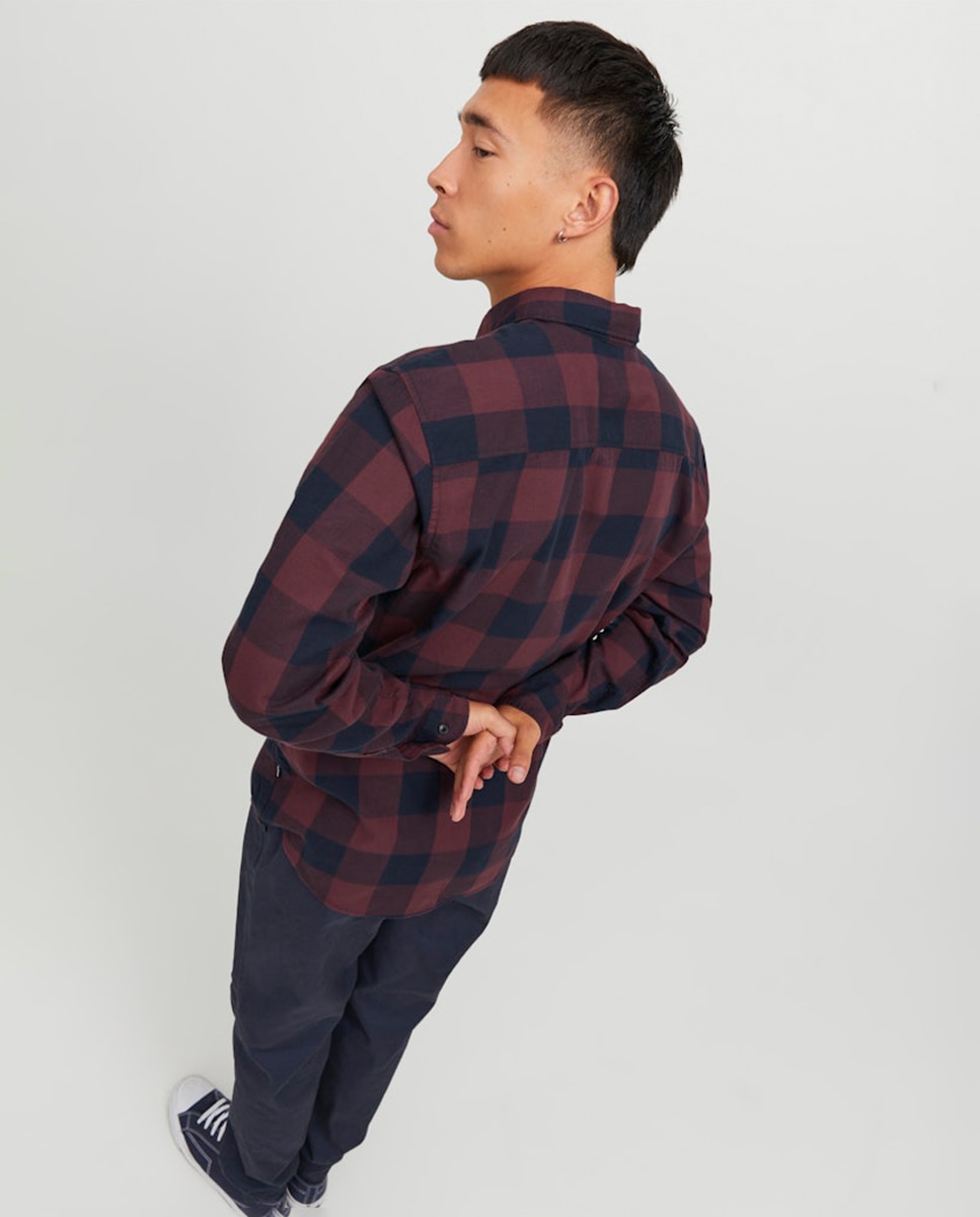 Imagen 3 de Camisa de hombre en algodón BCI slim de cuadros roja - Jack & Jones - Granate Granate