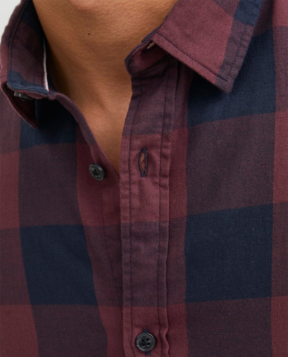 Imagen 4 de Camisa de hombre en algodón BCI slim de cuadros roja - Jack & Jones - Granate Granate