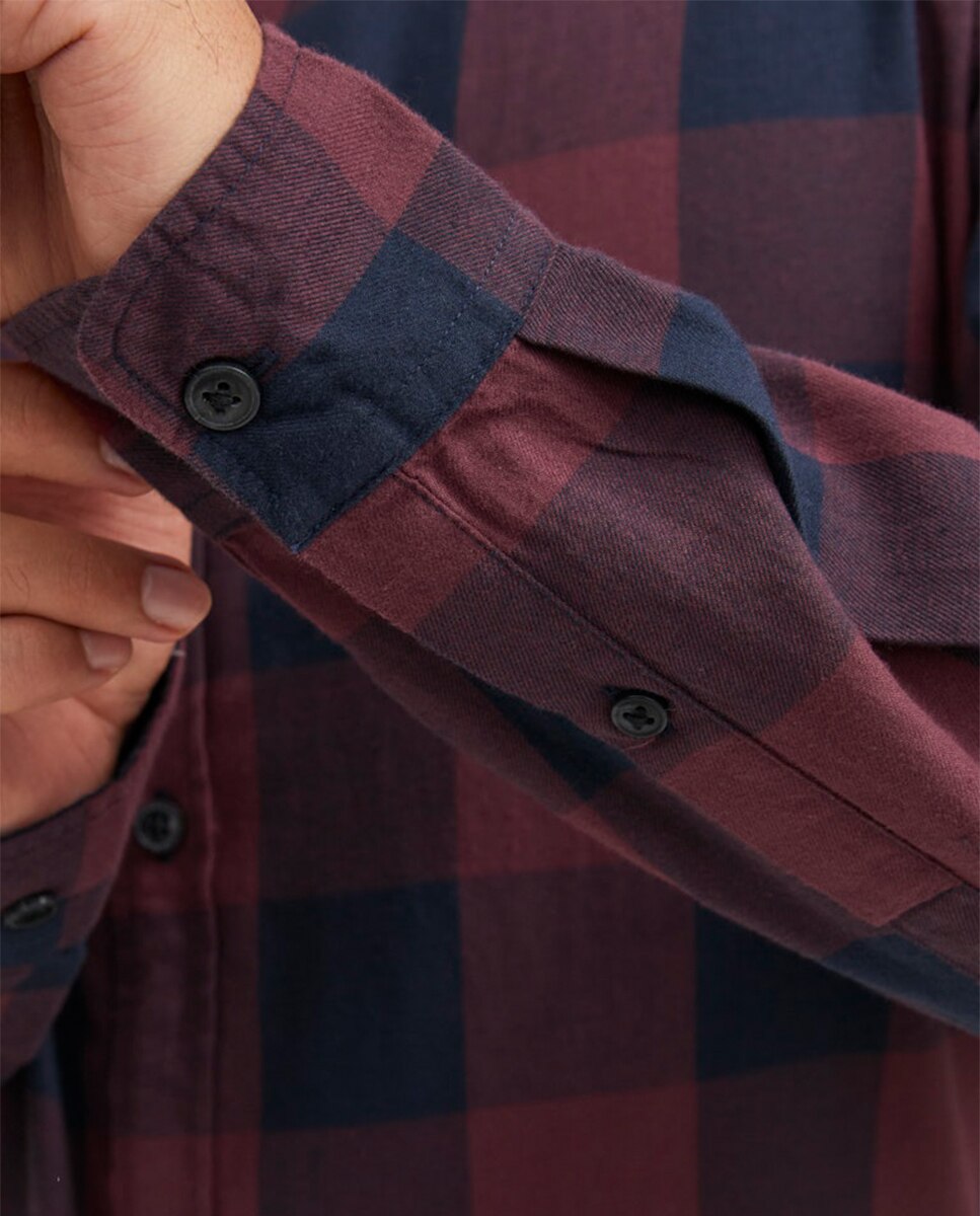 Imagen 5 de Camisa de hombre en algodón BCI slim de cuadros roja - Jack & Jones - Granate Granate