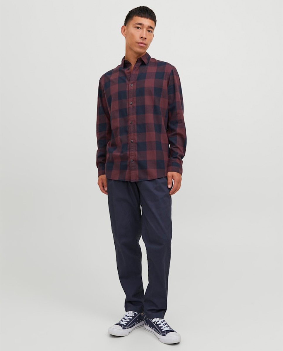 Imagen 8 de Camisa de hombre en algodón BCI slim de cuadros roja - Jack & Jones - Granate Granate
