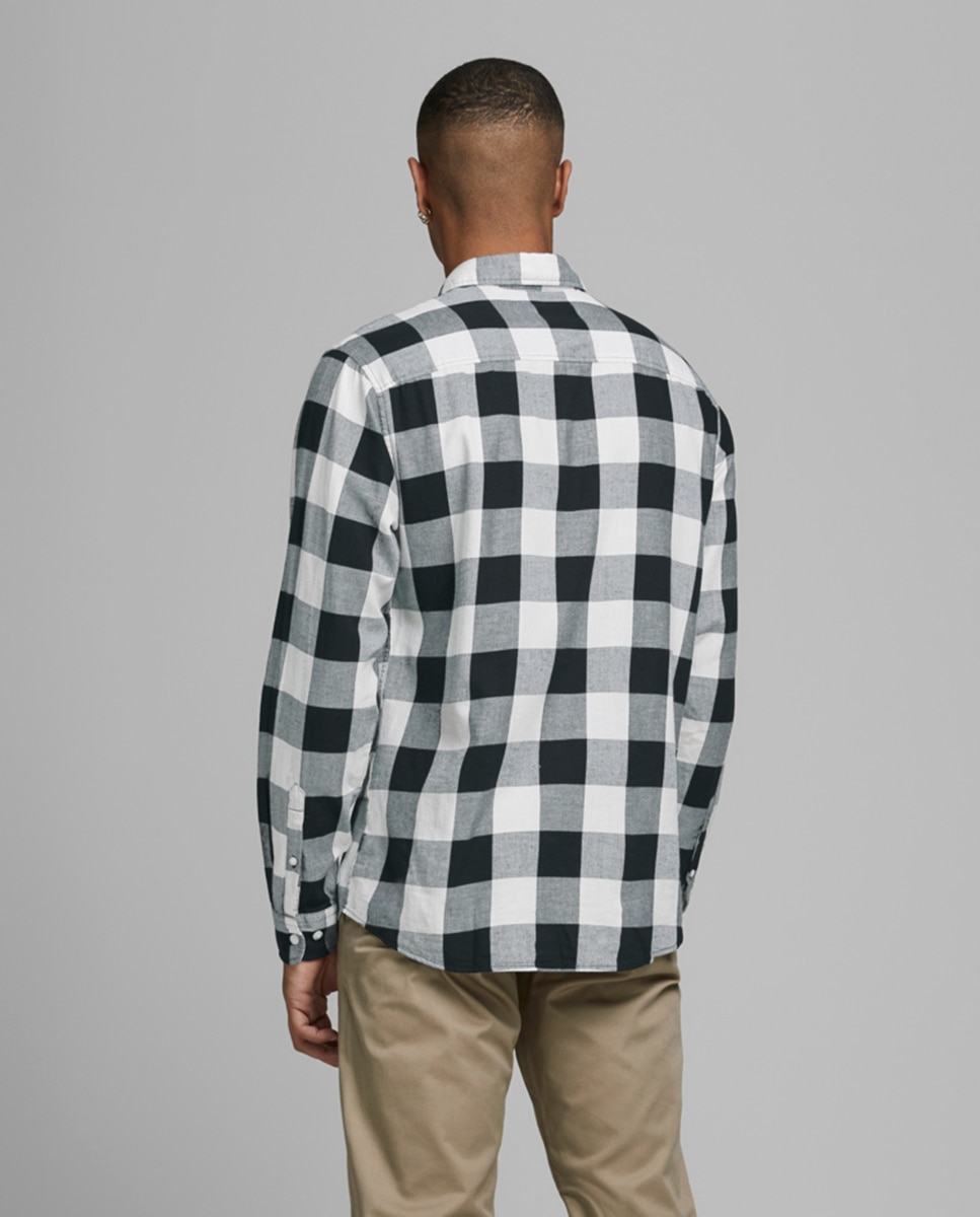 Camisa em algodão BCI slim aos quadrados branca Branco-2