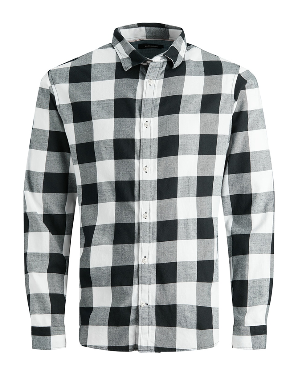 Camisa em algodão BCI slim aos quadrados branca Branco-6