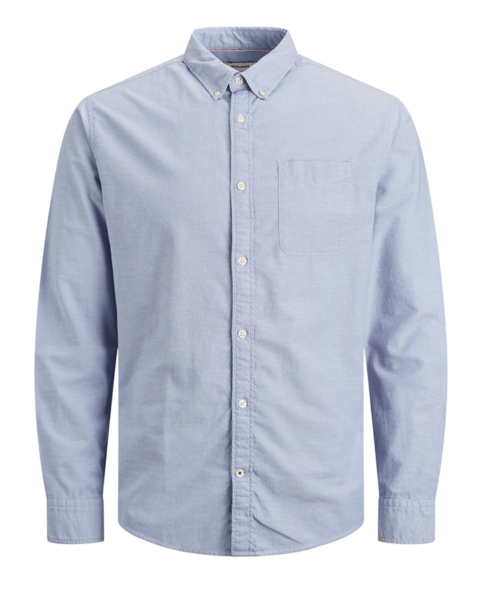 Camisa Oxford de hombre en algodón BCI slim lisa - Jack & Jones - Azul claro Azul claro-1