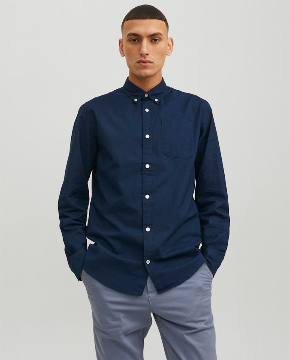 Camisa Oxford em Algodão BCI Slim Lisa Azul-marinho-1