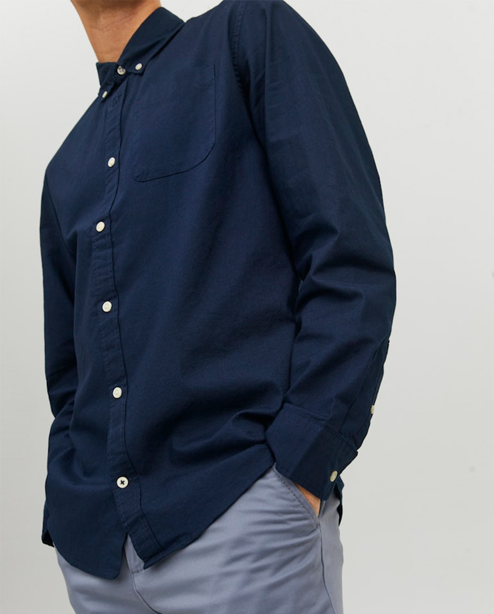 Camisa Oxford em Algodão BCI Slim Lisa Azul-marinho-3