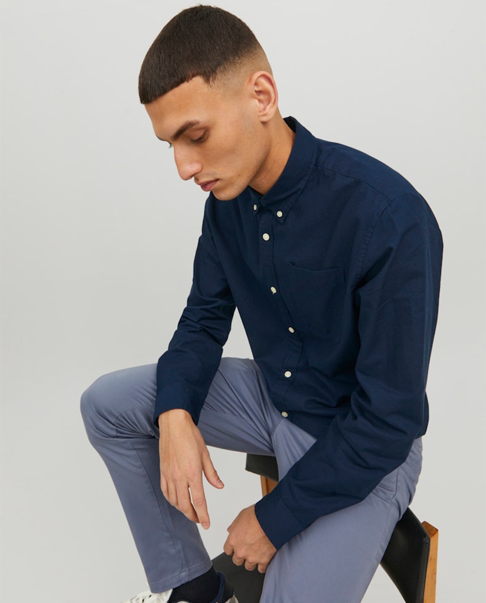 Camisa Oxford em Algodão BCI Slim Lisa Azul-marinho-4