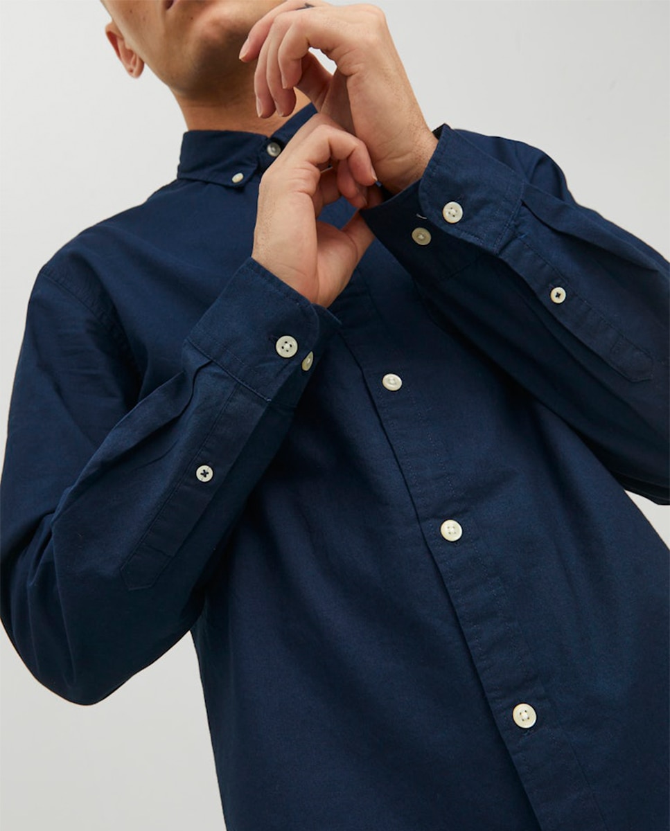 Camisa Oxford em Algodão BCI Slim Lisa Azul-marinho-5