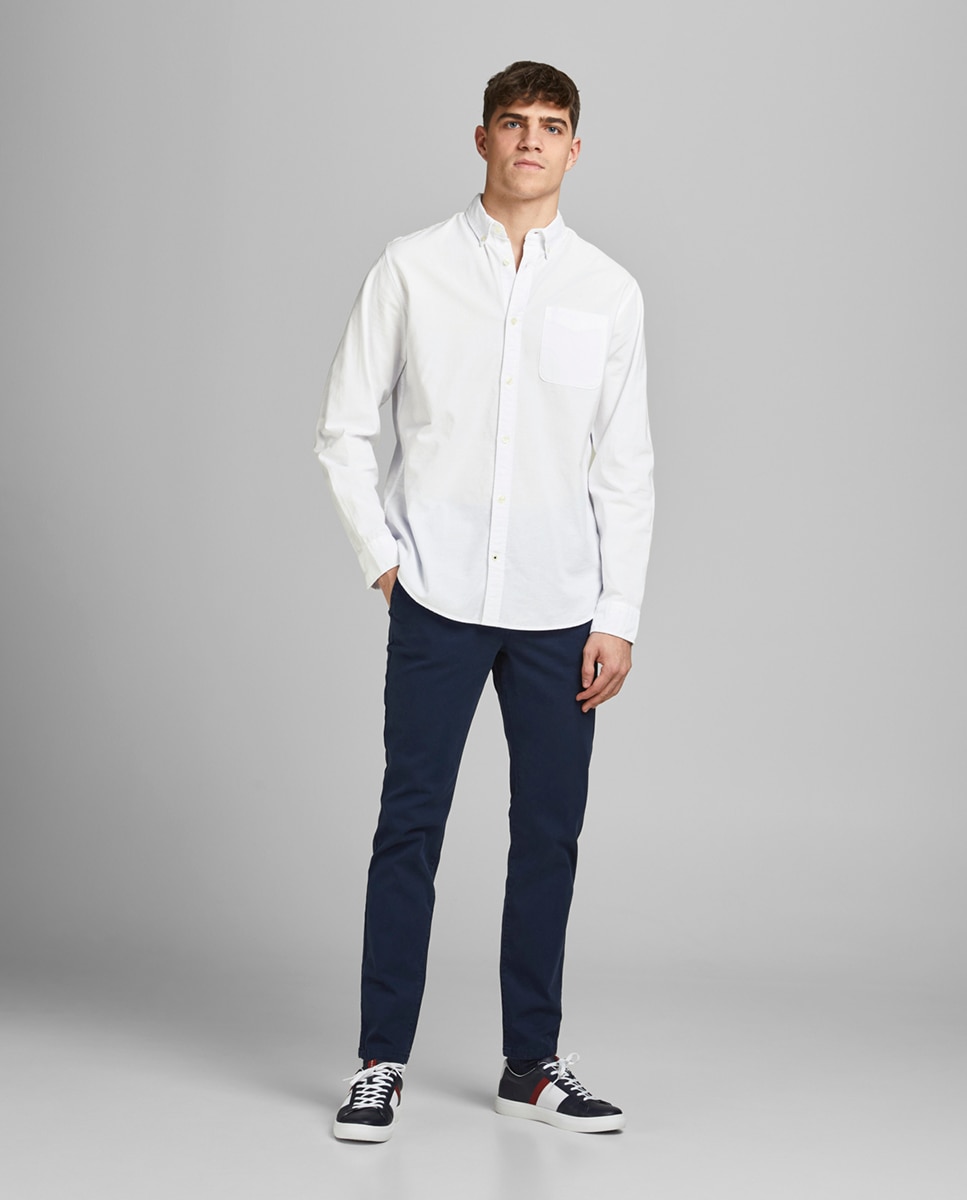 Jack & Jones - Camisa Oxford de hombre en algodón BCI slim lisa blanca.