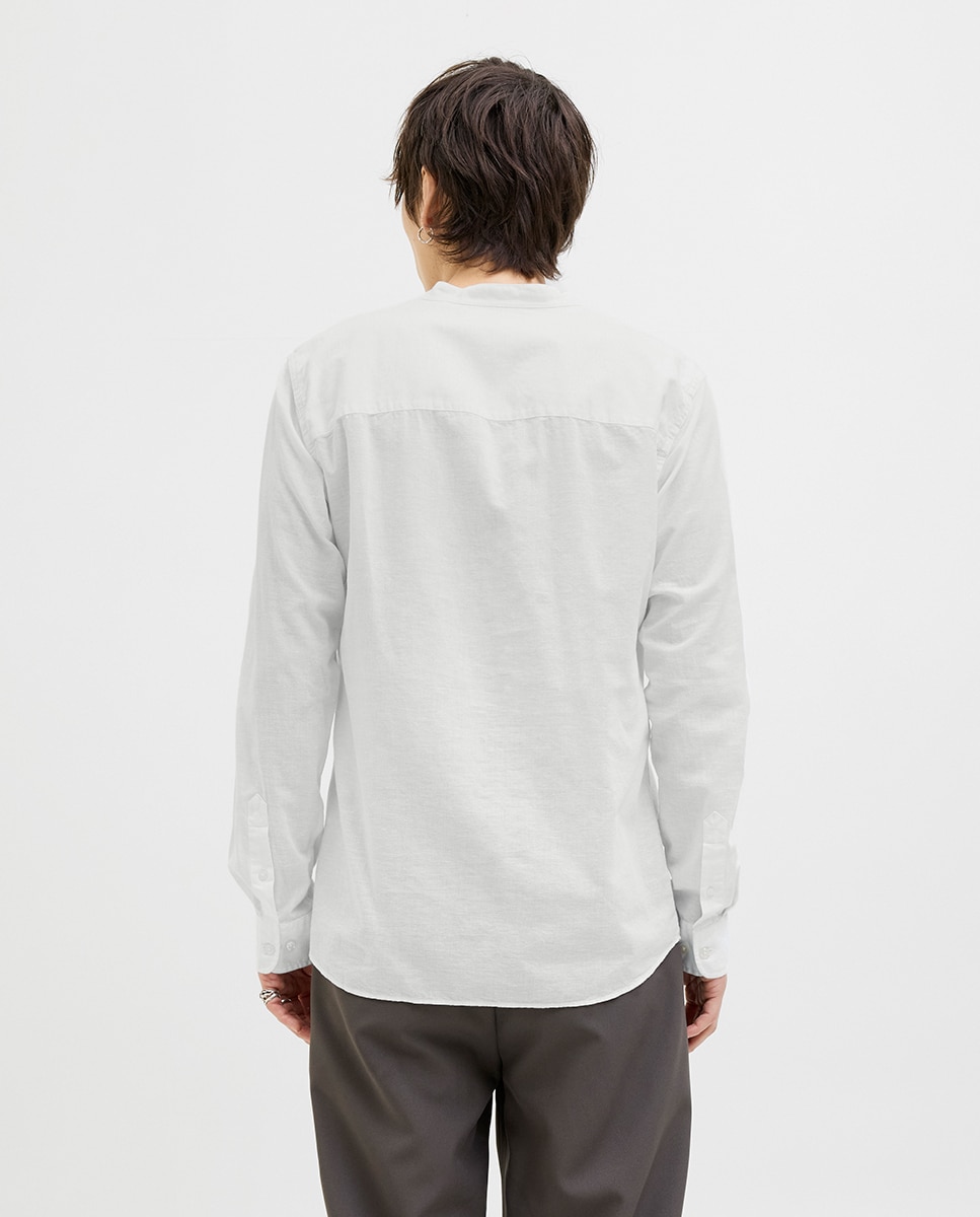 Camisa de Manga Comprida com Gola à Padre Branco-2