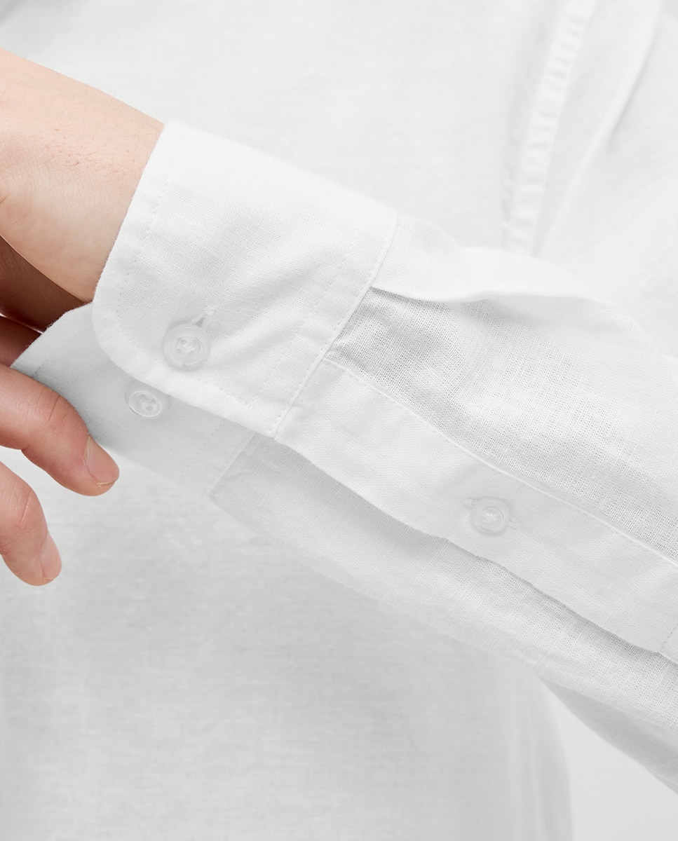 Camisa de Manga Comprida com Gola à Padre Branco-5