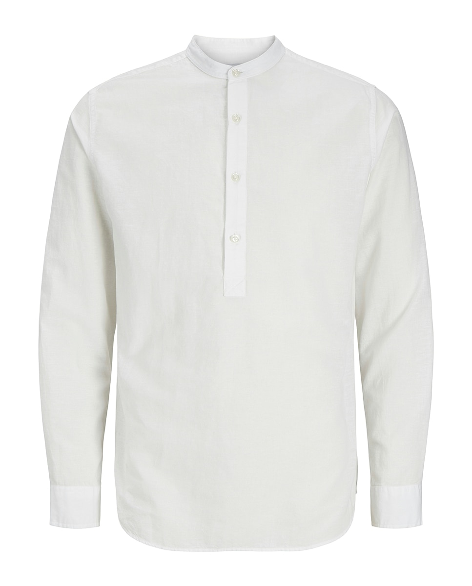 Camisa de Manga Comprida com Gola à Padre Branco-6