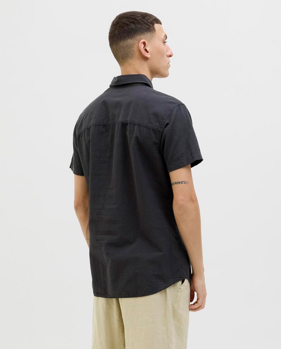 Camisa Slim com Manga Curta Preto-2
