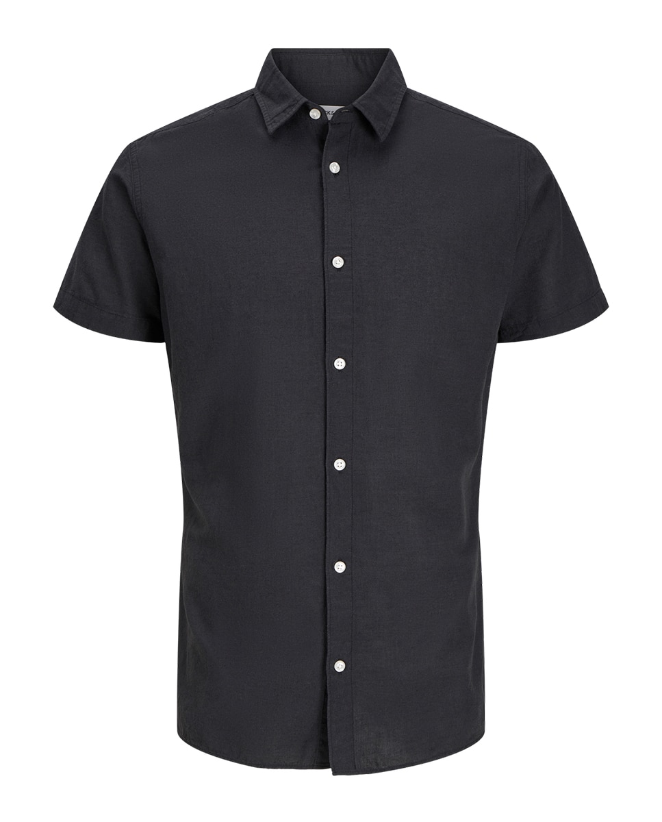 Camisa Slim com Manga Curta Preto-6