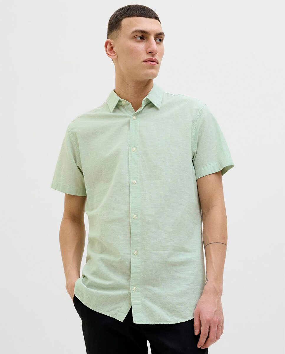 Camisa Slim com Manga Curta Verde-1