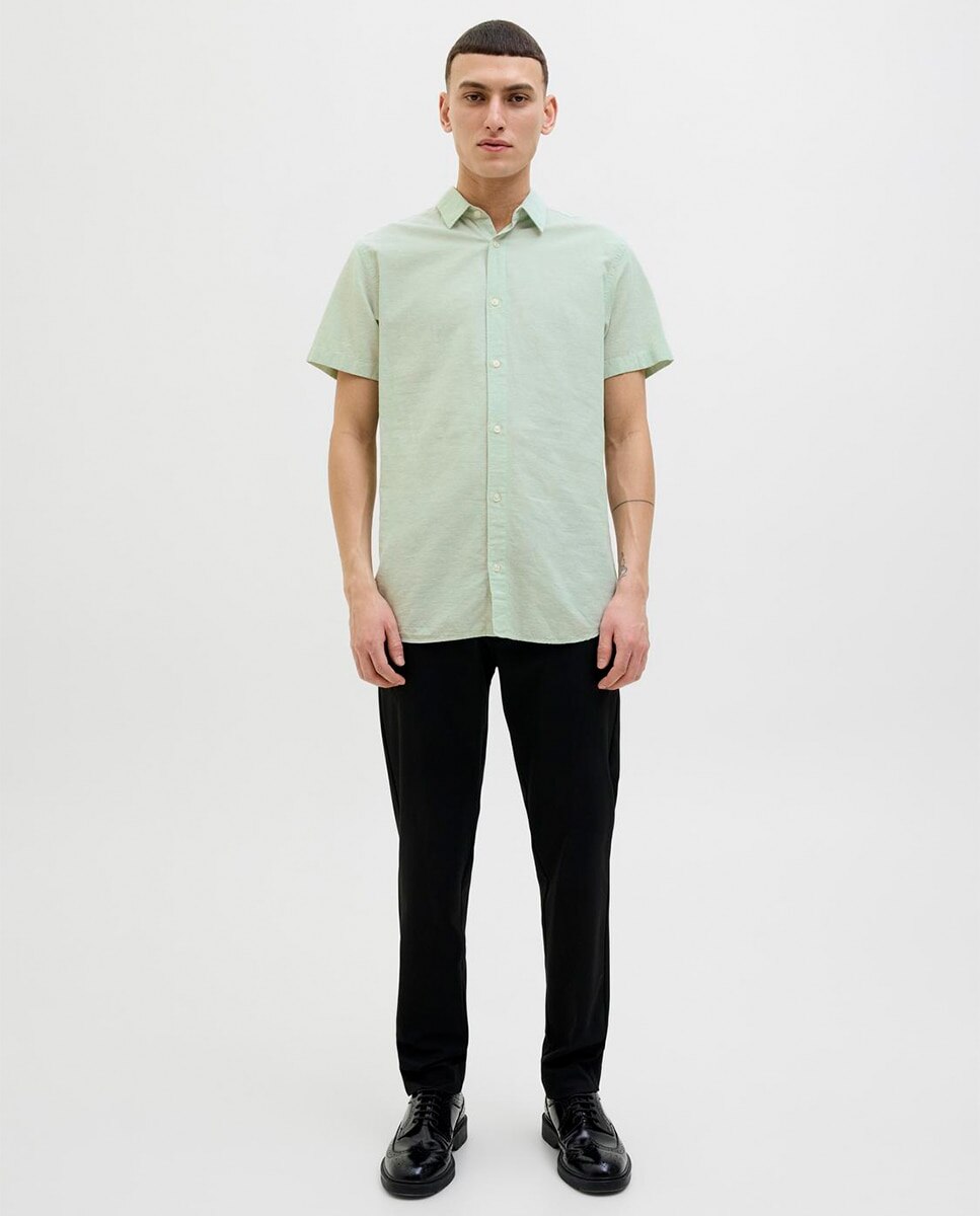 Camisa Slim com Manga Curta Verde-7