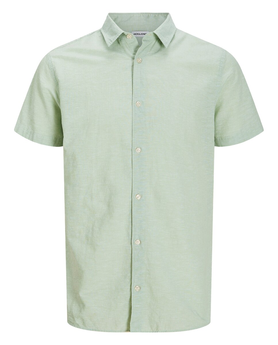 Camisa Slim com Manga Curta Verde-6
