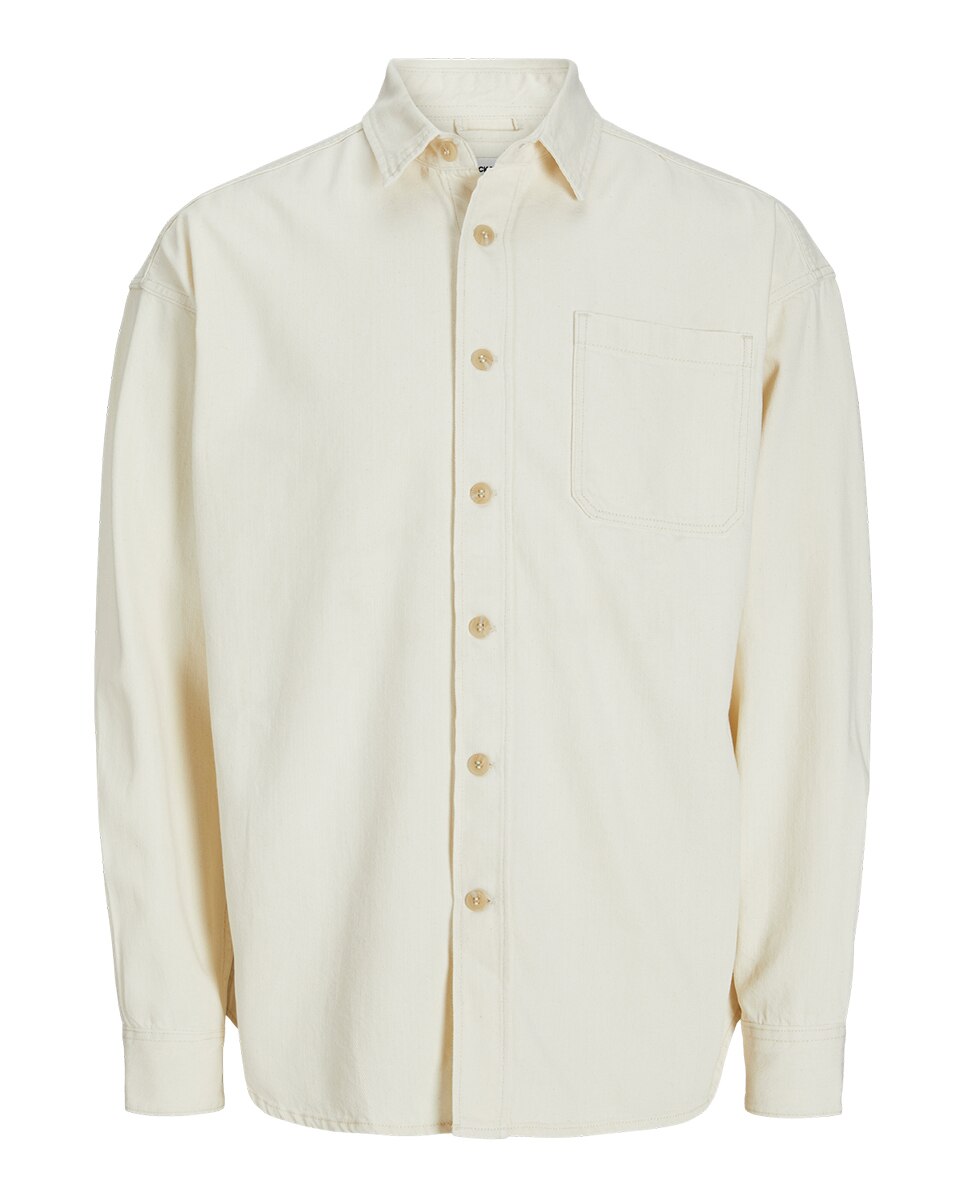 Camisa de Ganga com Bolso Lateral Bege-1