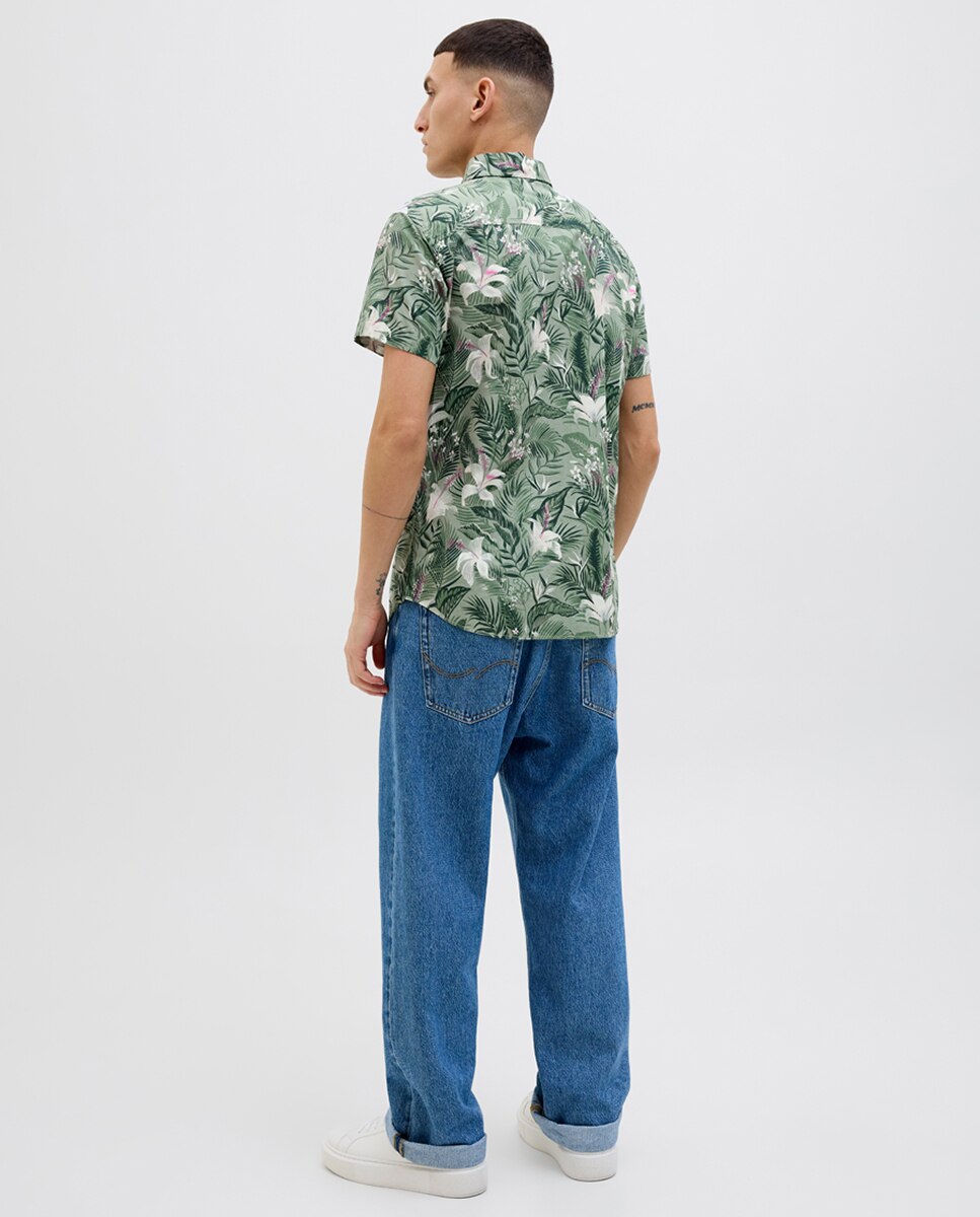 Camisa de Manga Curta com Estampado Floral Verde-2