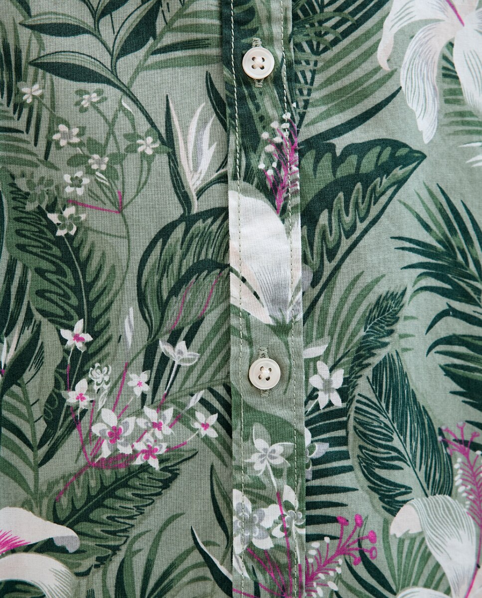 Camisa de Manga Curta com Estampado Floral Verde-6