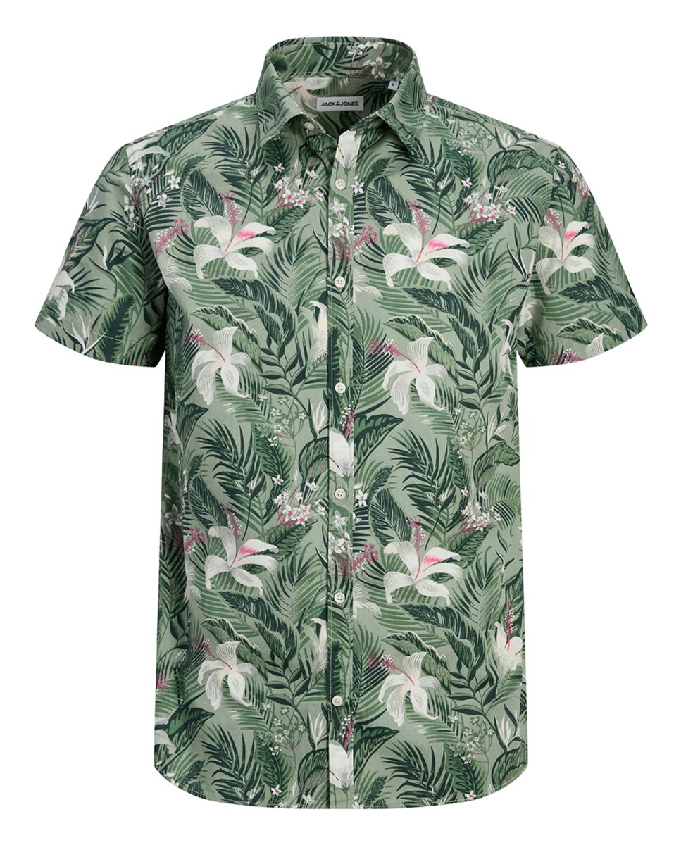 Camisa de Manga Curta com Estampado Floral Verde-7