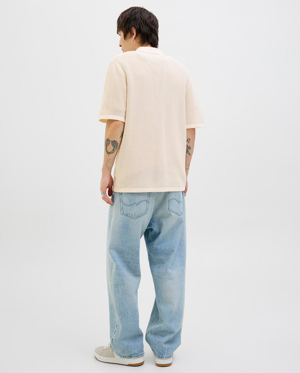 Camisa de Manga Curta com Estrutura de Malha Branco-2