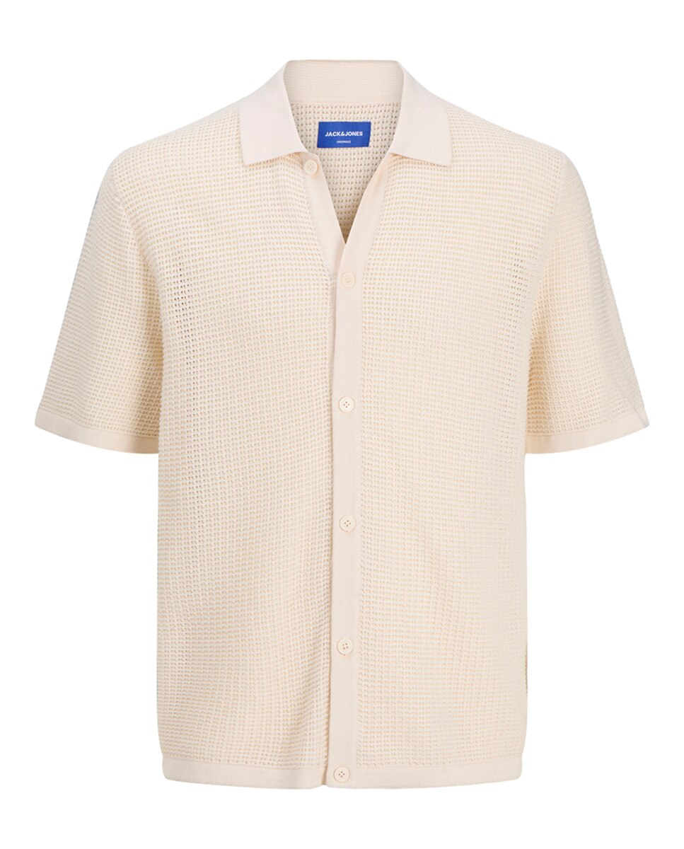 Camisa de Manga Curta com Estrutura de Malha Branco-7