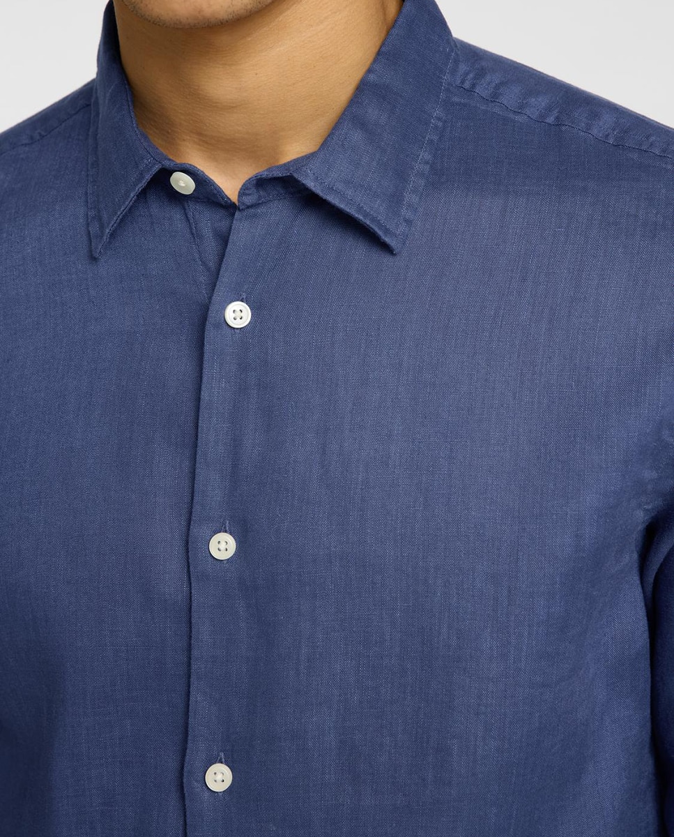 Camisa de Manga Comprida 100% Linho Azul-2