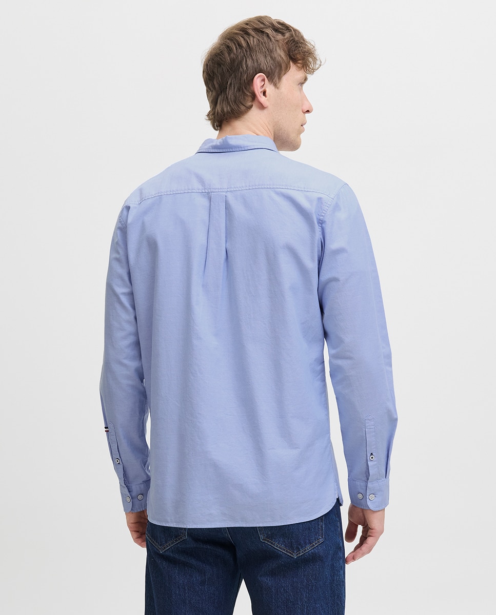 Camisa Oxford de Manga Comprida Lisa Azul-2