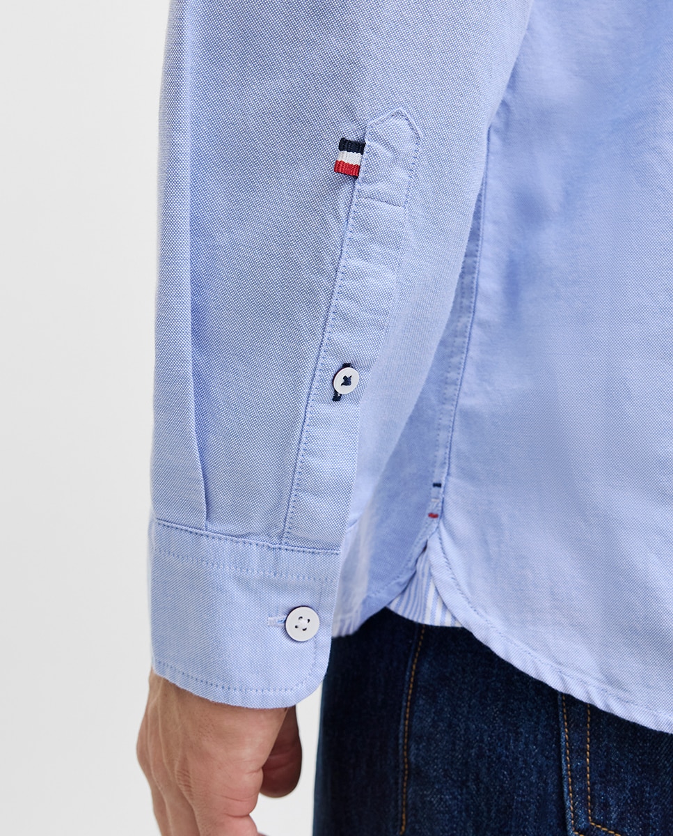 Camisa Oxford de Manga Comprida Lisa Azul-4