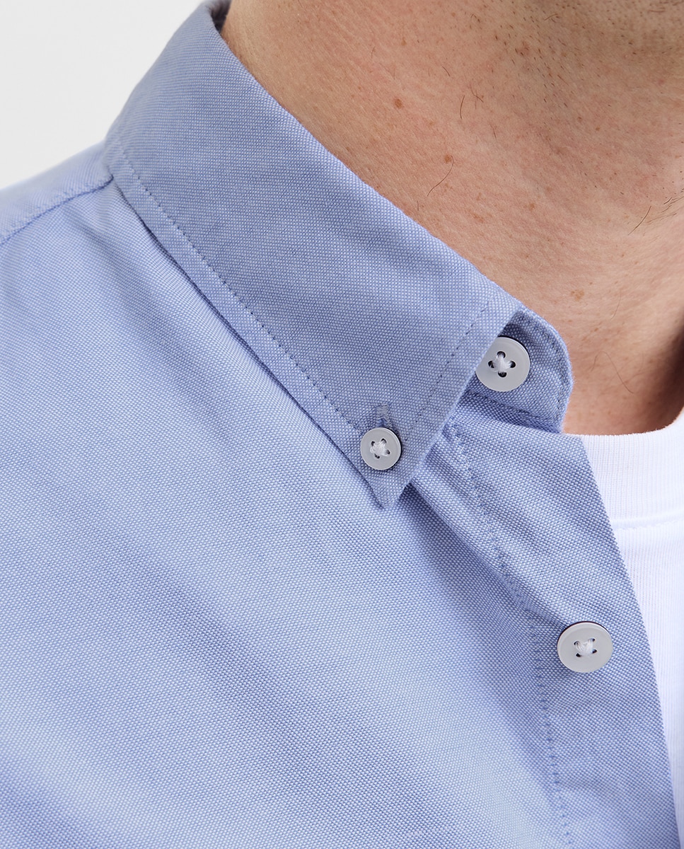 Camisa Oxford de Manga Comprida Lisa Azul-5