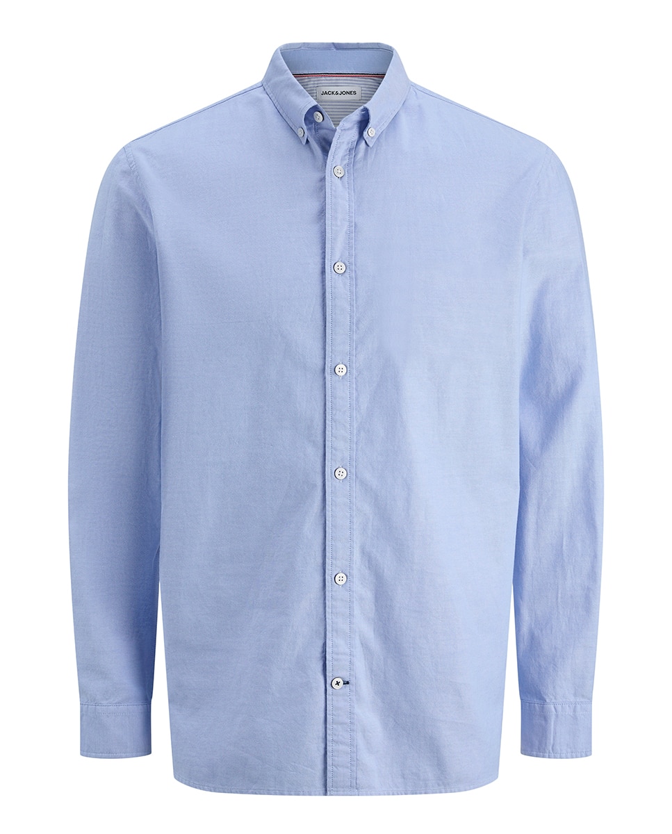 Camisa Oxford de Manga Comprida Lisa Azul-6