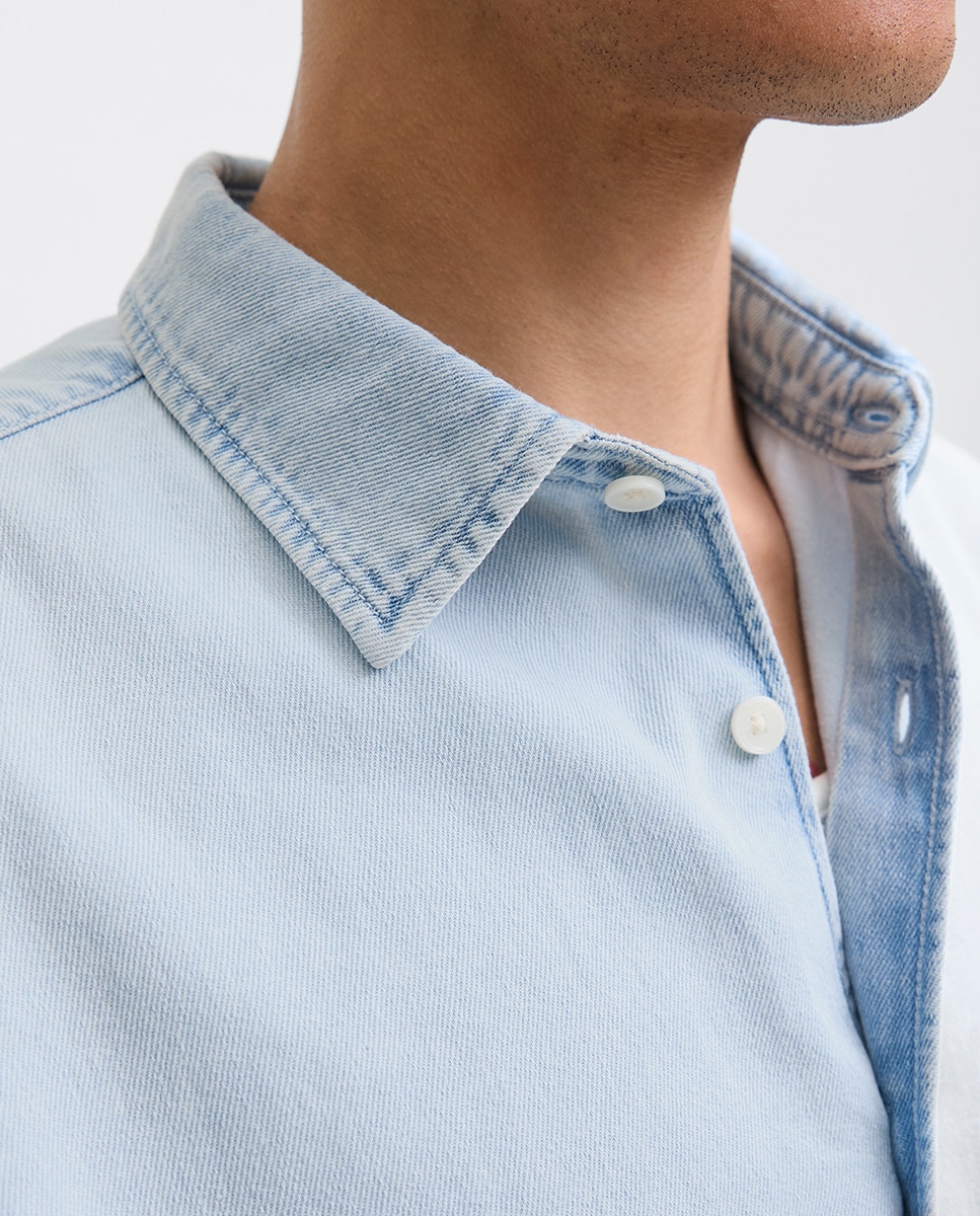 Camisa de Ganga com Manga Comprida Azul-claro-3