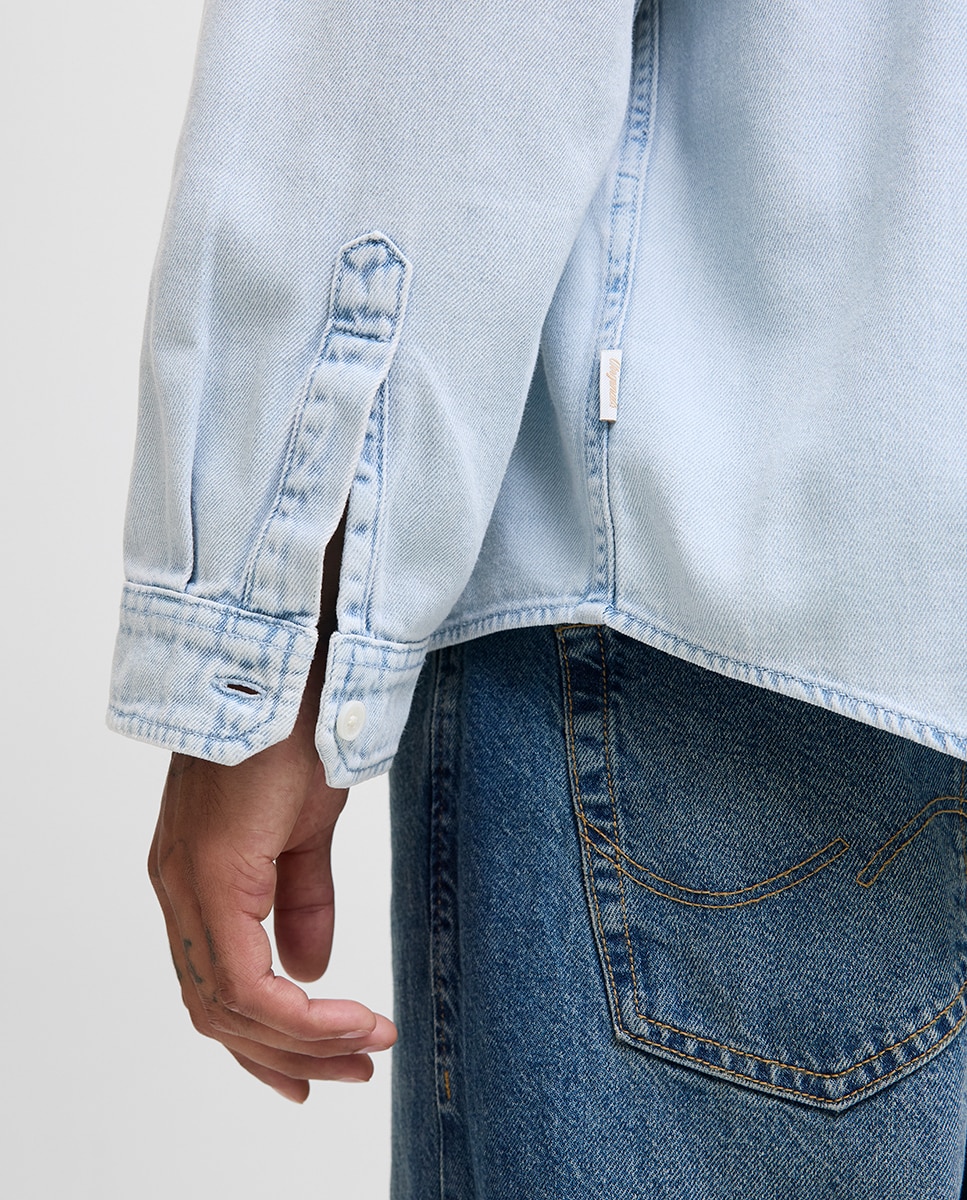 Camisa de Ganga com Manga Comprida Azul-claro-5