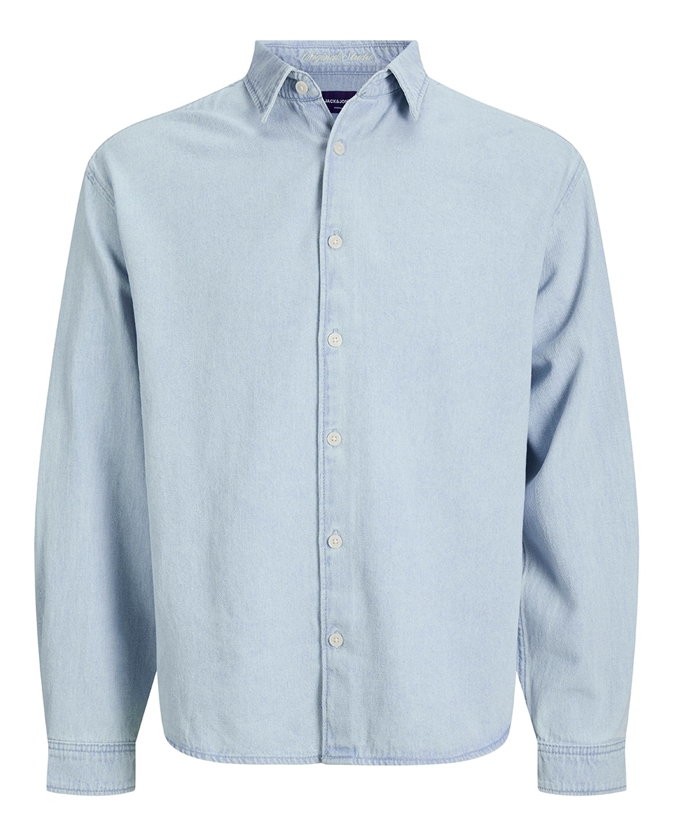 Camisa de Ganga com Manga Comprida Azul-claro-6