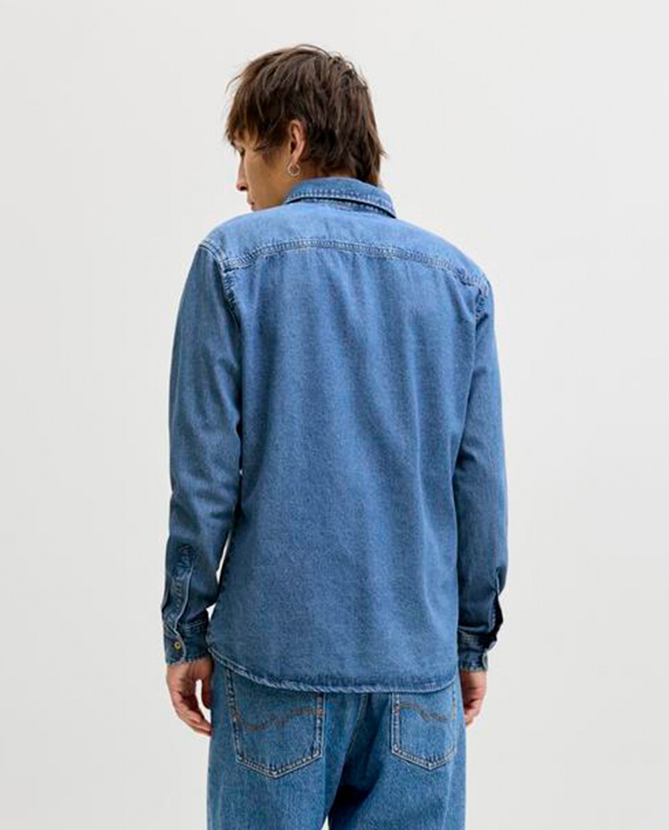 Camisa de Ganga Lisa Slim Fit Azul-2