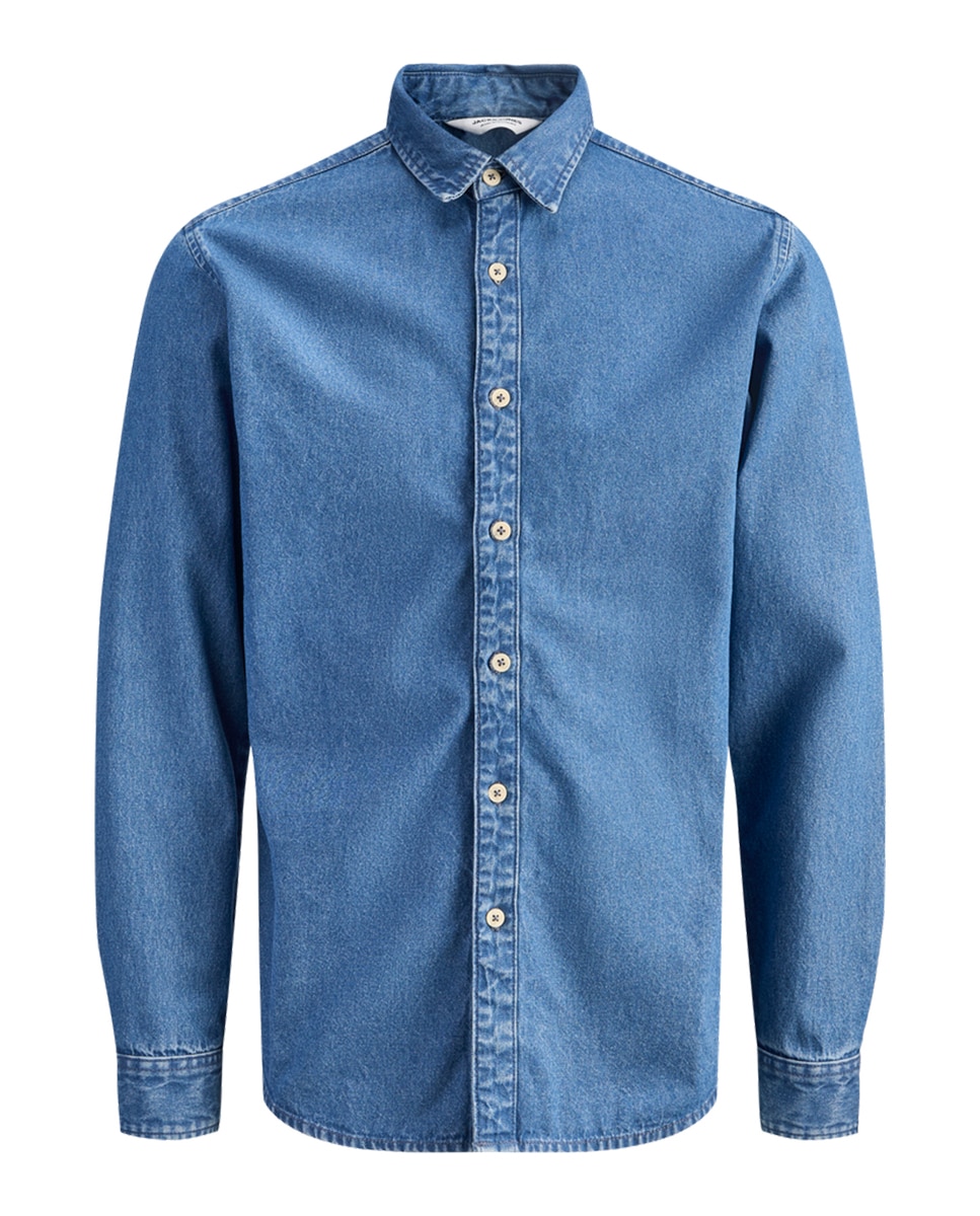 Camisa de Ganga Lisa Slim Fit Azul-6