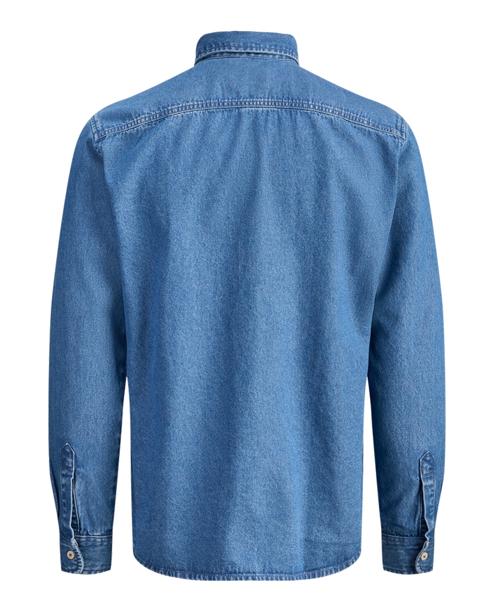 Camisa de Ganga Lisa Slim Fit Azul-7