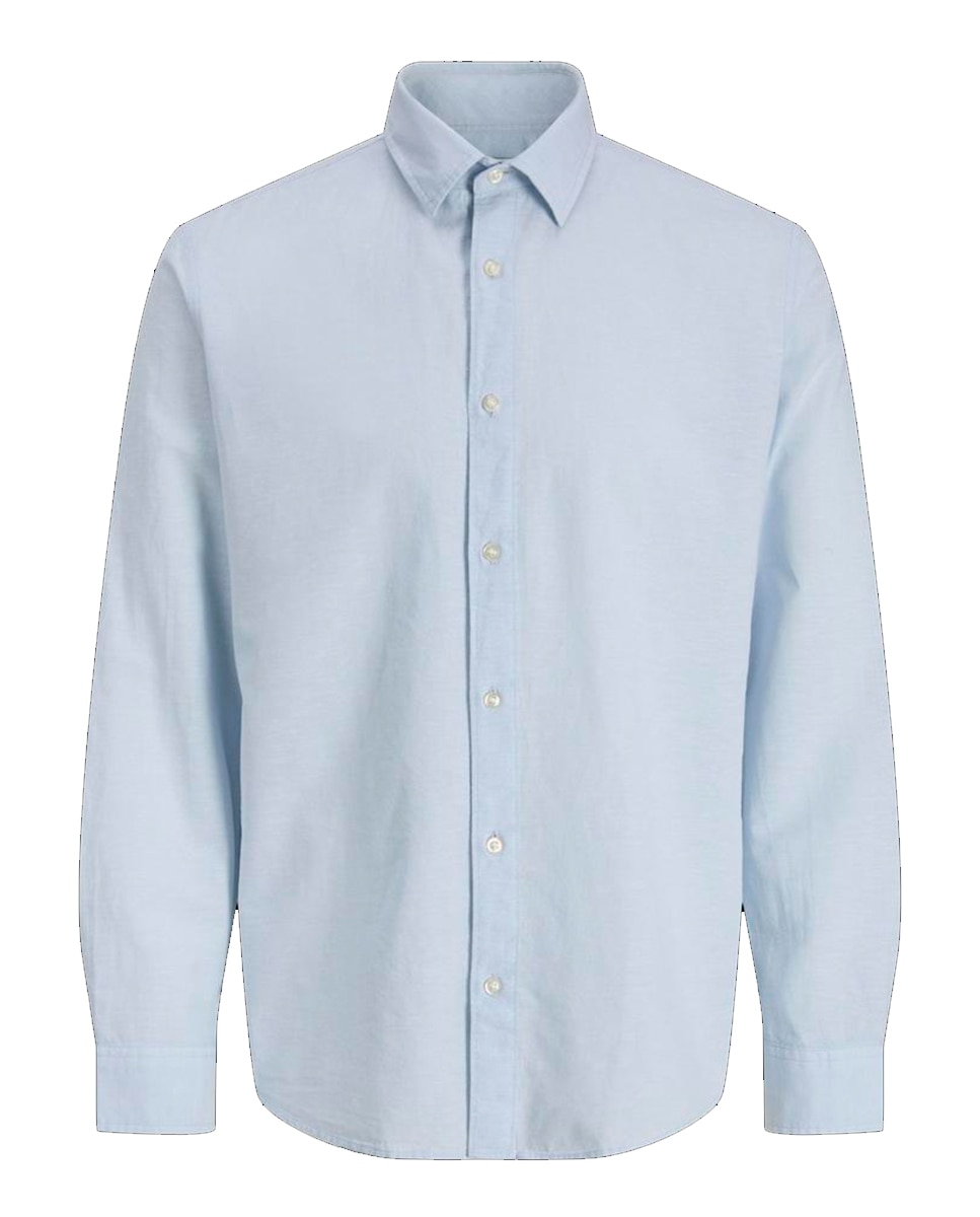 Camisa de Linho Lisa com Gola Clássica Azul-claro-6