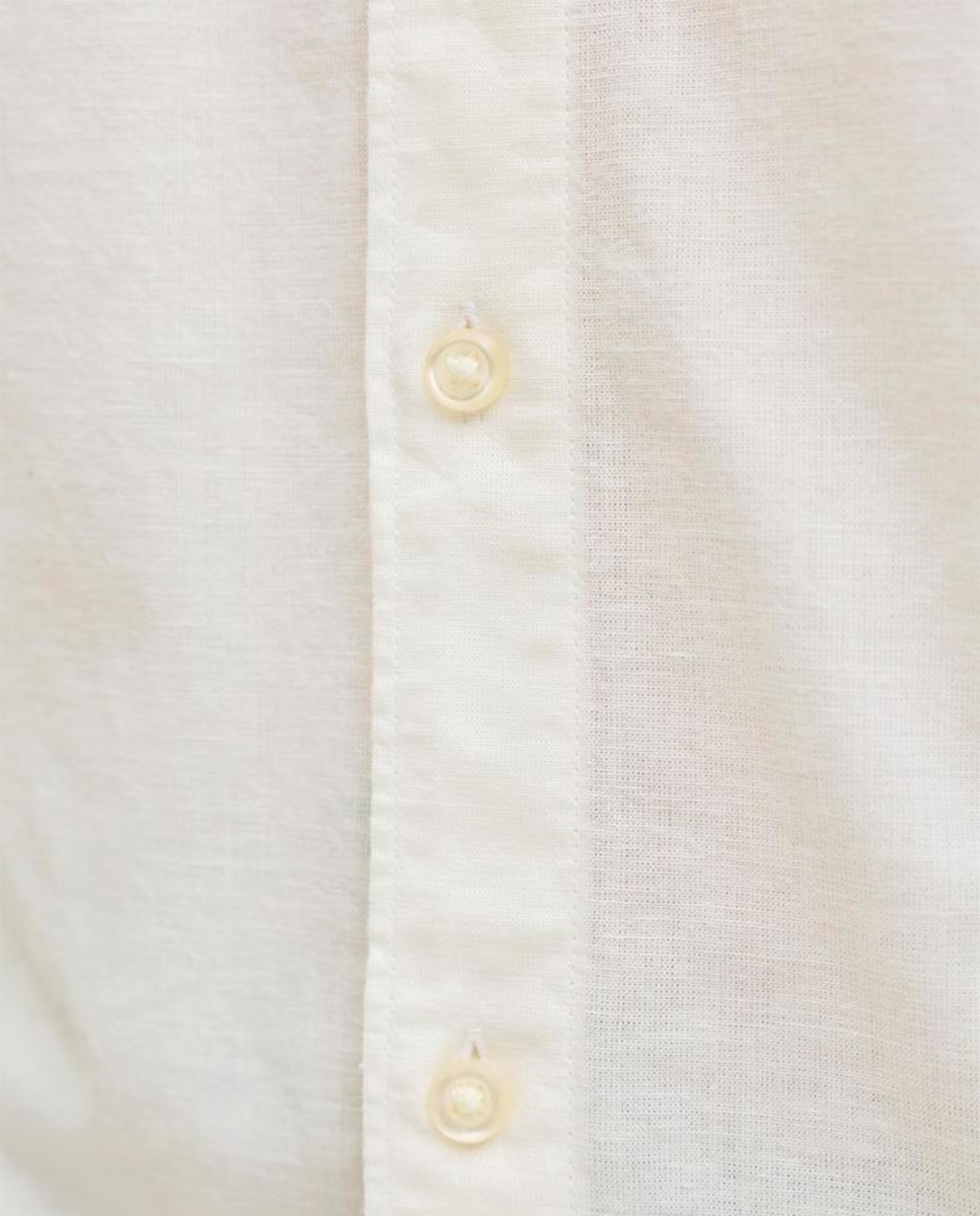Camisa de Linho Lisa com Gola Clássica Branco-4
