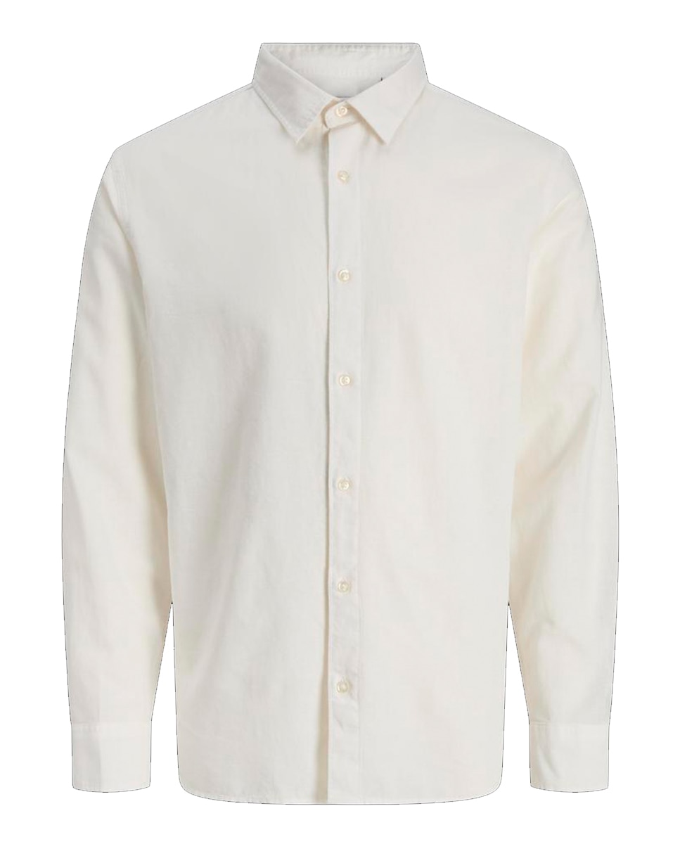 Camisa de Linho Lisa com Gola Clássica Branco-6