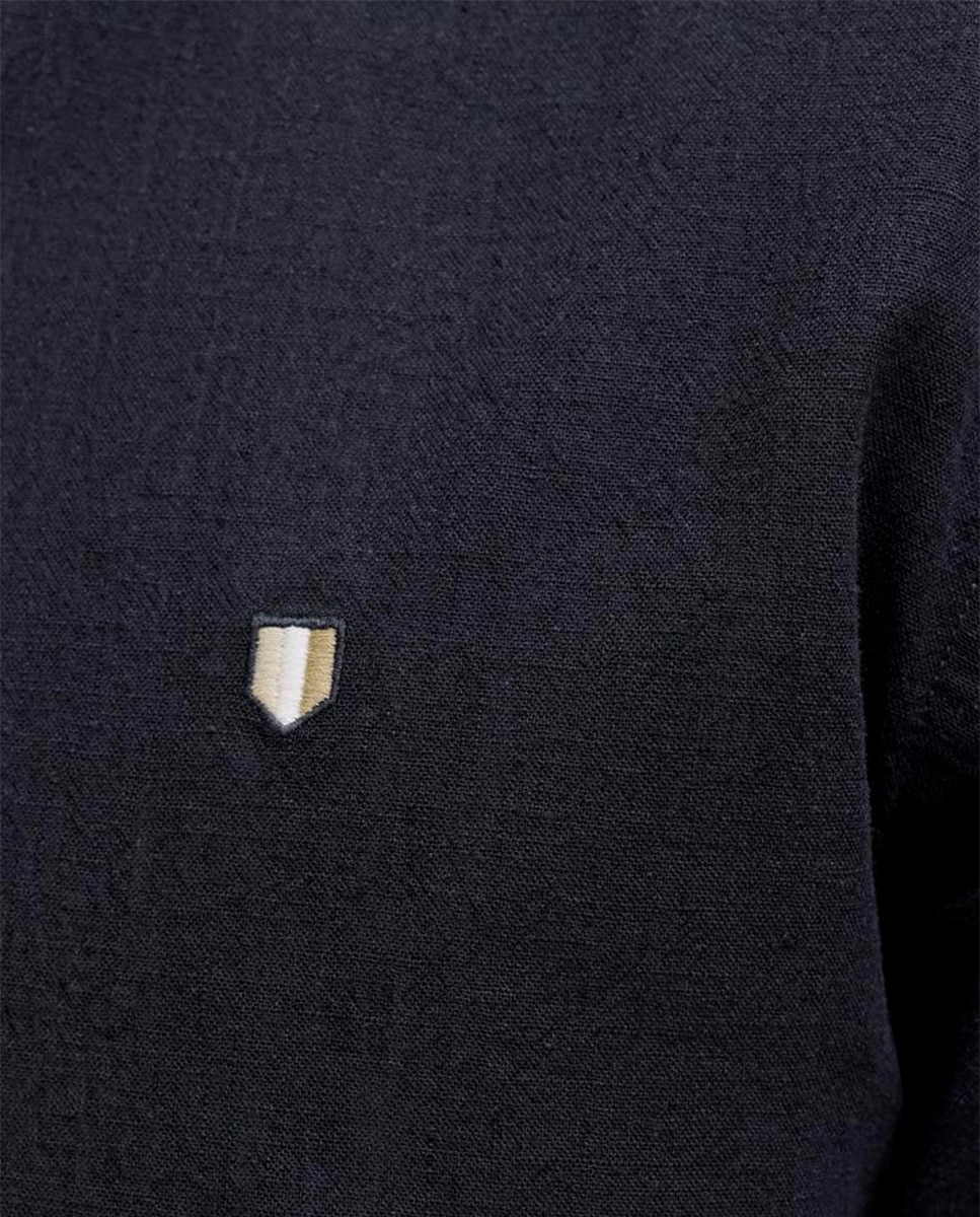 Camisa de Linho Lisa com Gola Clássica Azul-marinho-5