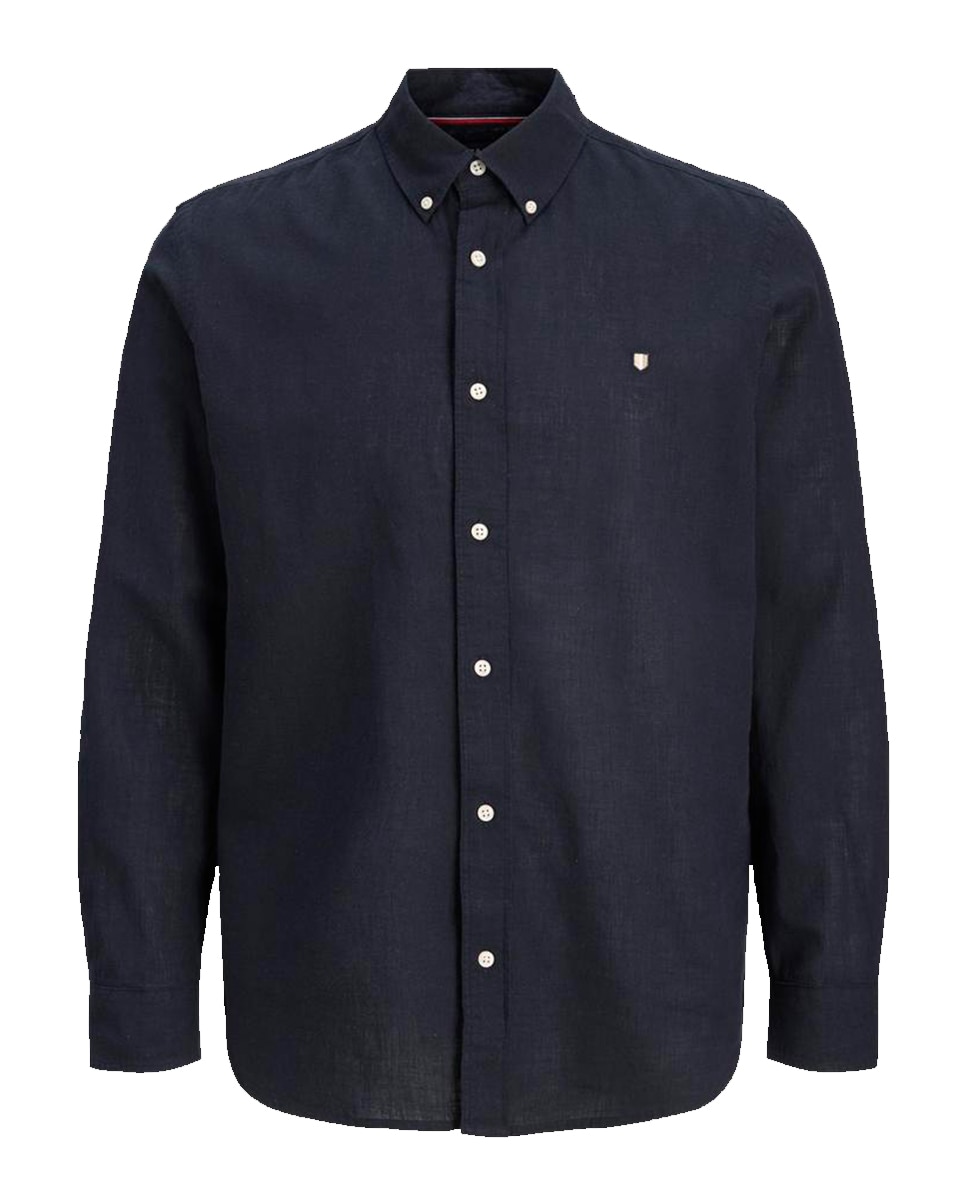 Camisa de Linho Lisa com Gola Clássica Azul-marinho-6