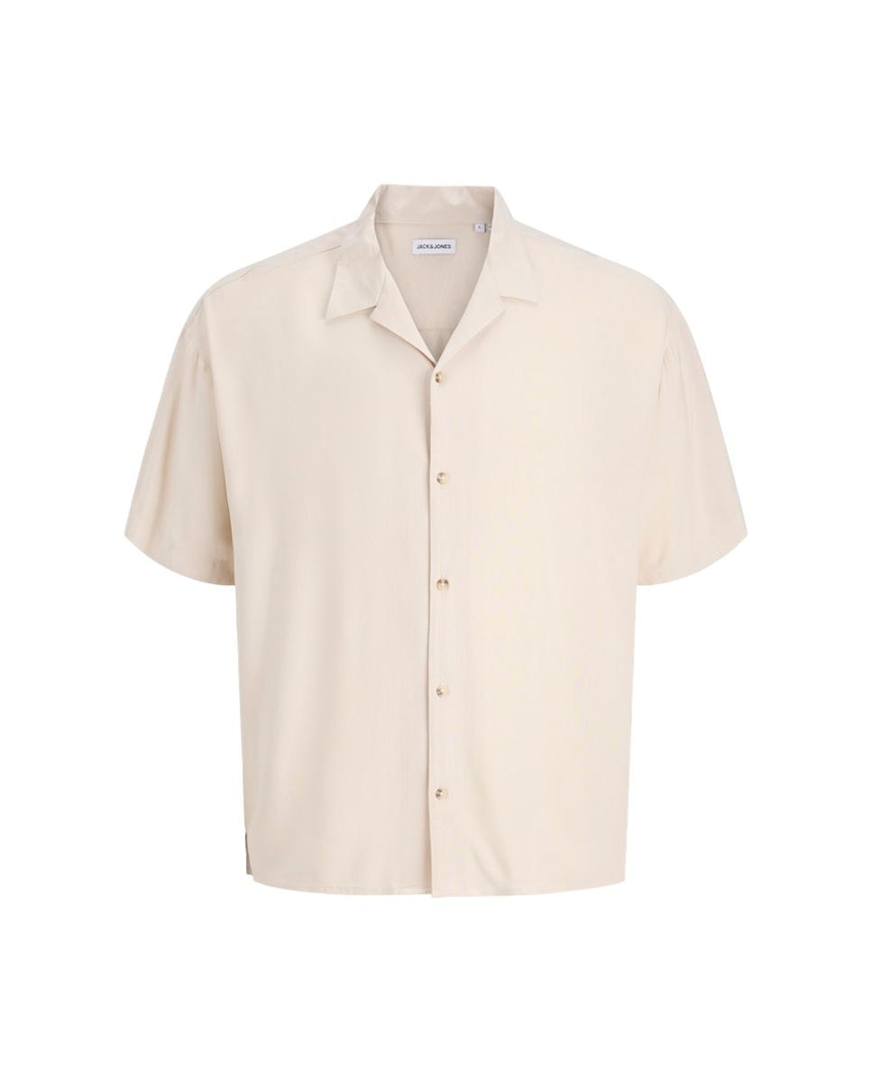 Camisa Resort Lisa com Manga Curta Bege-6
