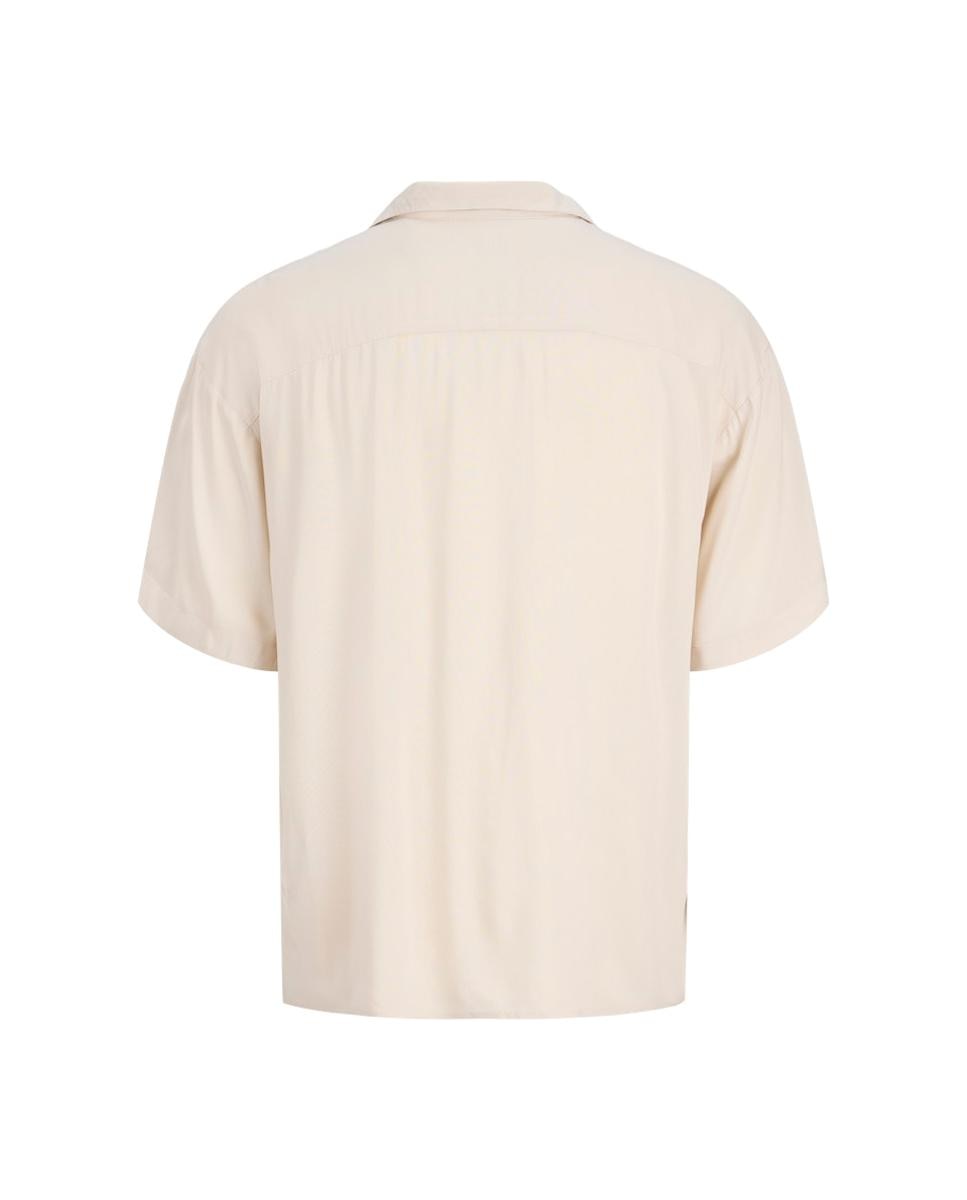 Camisa Resort Lisa com Manga Curta Bege-7