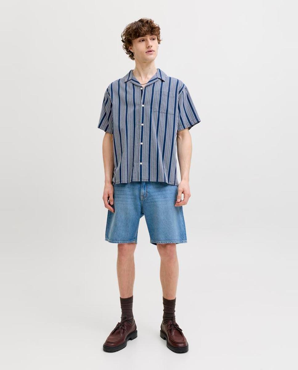 Camisa Resort Estampada com Manga Curta Azul-marinho-7