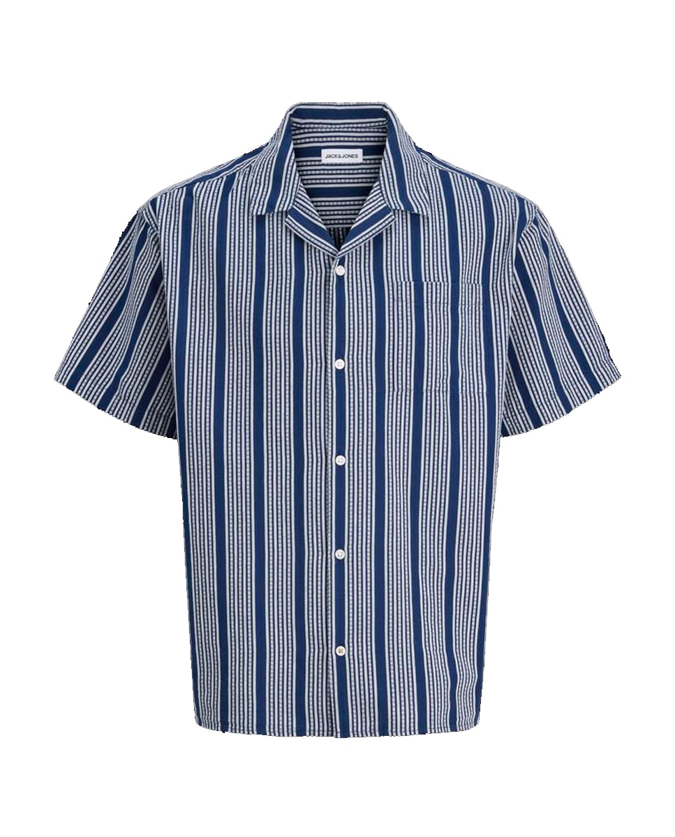 Camisa Resort Estampada com Manga Curta Azul-marinho-6