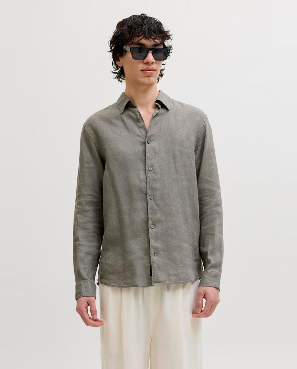 Camisa de Manga Comprida em Linho Verde-1