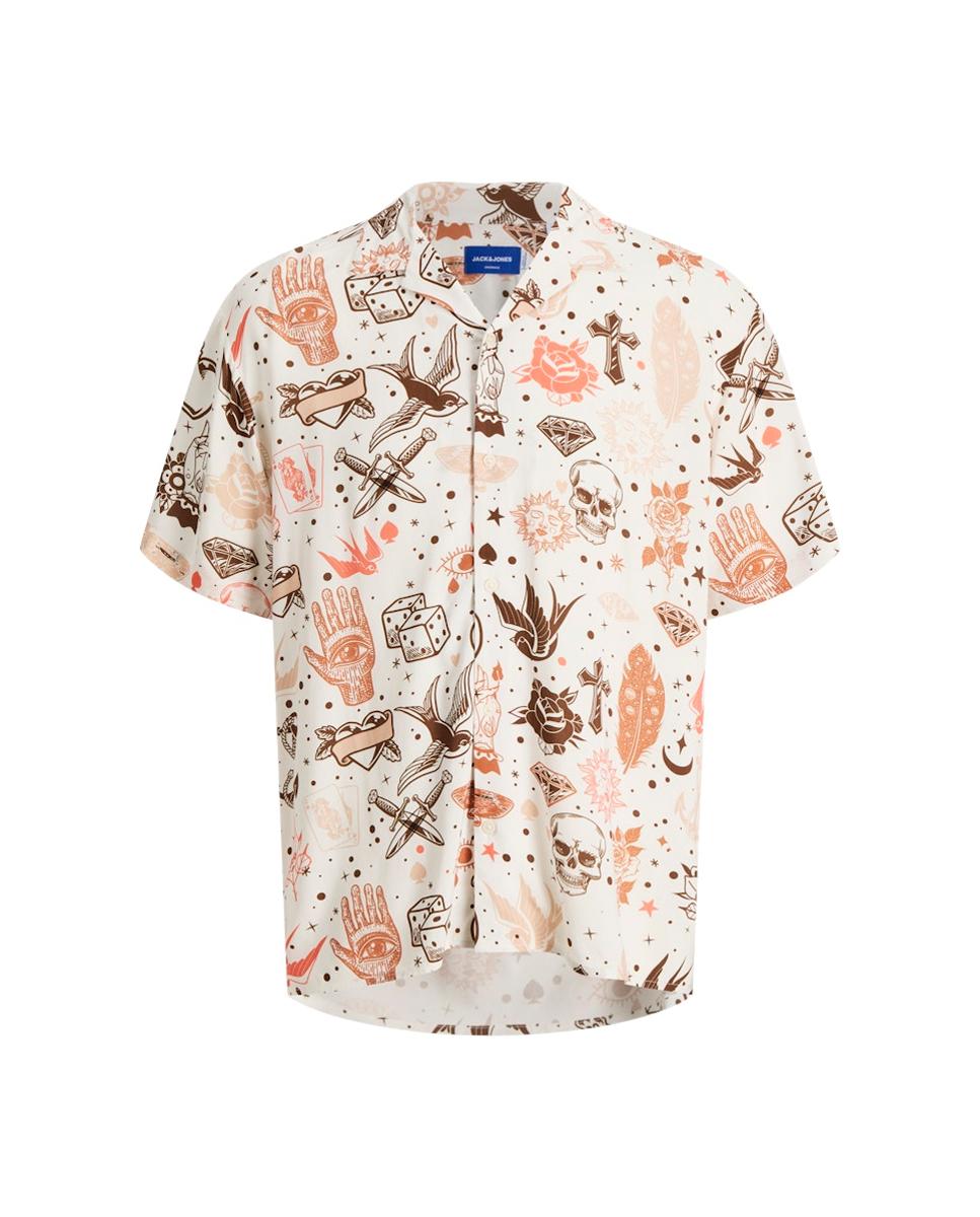 Camisa Estampada de Manga Curta Branco-6