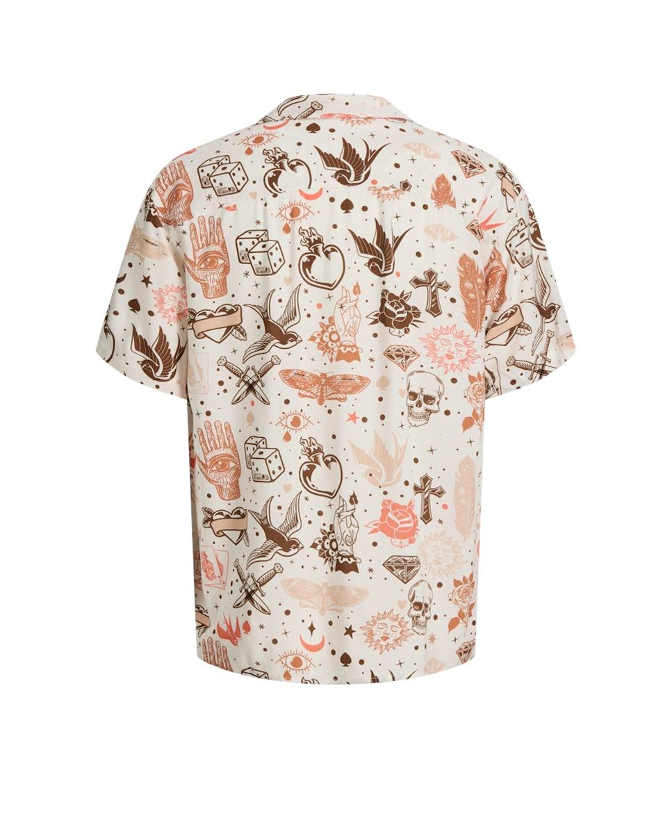 Camisa Estampada de Manga Curta Branco-7